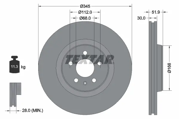Диск гальмівний (передній) Audi A4/A6 07- (345х30) PRO+ TEXTAR 92229205 (фото 1)