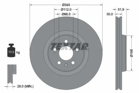 Диск гальмівний (передній) Audi A4/A6 07- (345х30) PRO+ TEXTAR 92229205