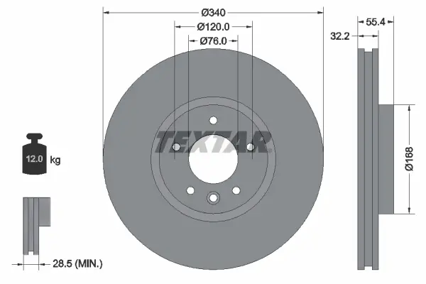 Диск гальмівний (передній) VW T5 09-15/T6 15- (340x32.2) PRO+ TEXTAR 92230305 (фото 1)