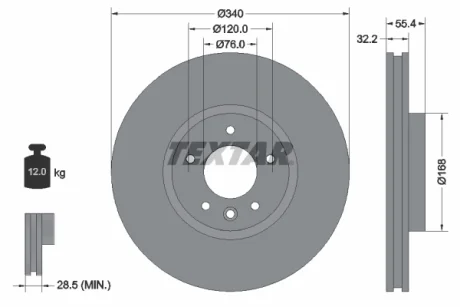 Диск гальмівний (передній) VW T5 09-15/T6 15- (340x32.2) PRO+ TEXTAR 92230305