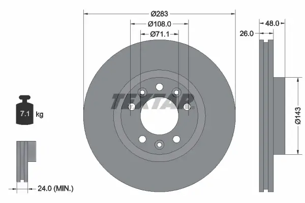 Диск гальмівний (передній) Peugeot 407 04-10/ 508 10-18/ Citroen Berlingo 18- (283x26) PRO TEXTAR 92232503 (фото 1)