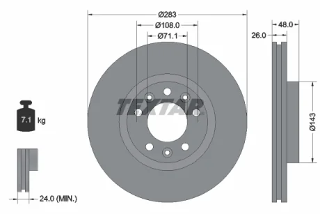 Диск гальмівний (передній) Peugeot 407 04-10/ 508 10-18/ Citroen Berlingo 18- (283x26) PRO TEXTAR 92232503