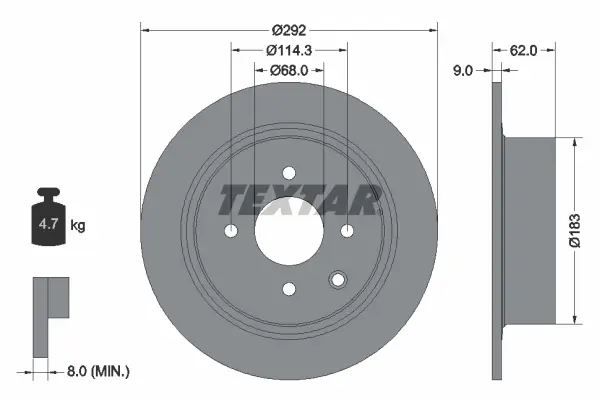 Диск гальмівний (задній) Nissan Cube 09-/Tiida 04-13 (292x9) PRO TEXTAR 92234303 (фото 1)