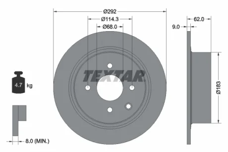 Диск гальмівний (задній) Nissan Cube 09-/Tiida 04-13 (292x9) PRO TEXTAR 92234303