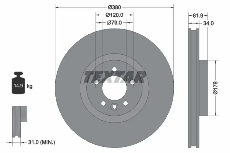 Диск гальмівний (передній) Land Rover Range Rover 09- (380x34) PRO+ TEXTAR 92235605
