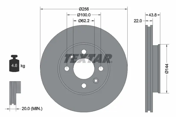 Диск гальмівний (передній) Kia Rio III/Hyundai Accent 11- (256x22) PRO TEXTAR 92237903 (фото 1)