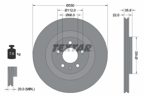 Диск гальмівний (задній) Audi A6/A7 Sportback 10- (330x22) PRO+ TEXTAR 92238305