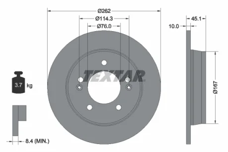 Диск гальмівний (задній) Kia Ceed/Cerato/Soul/Hyundai i30/Elantra 12- (262x10) PRO TEXTAR 92240003