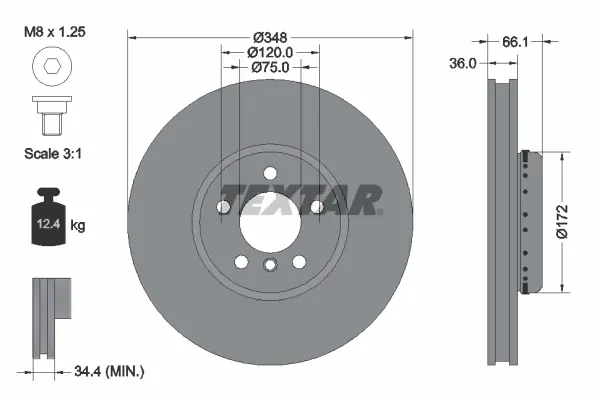 Диск гальмівний (передній) BMW 5 (F10/F11)/6 (F12/F13)/7 (F01-F04) 09- (348x36) (R) PRO+ TEXTAR 92253825 (фото 1)