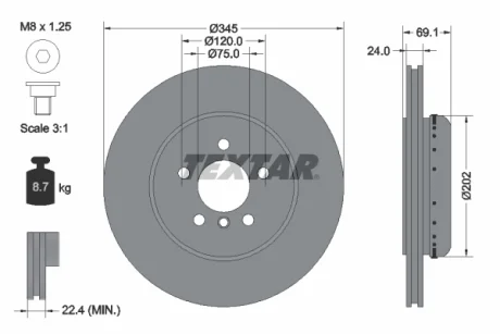 Диск гальмівний (задній) BMW 5 (F10/F11)/6 (F06/F13)/ 7 (F01-04) 09- (345x24) PRO+ TEXTAR 92253925