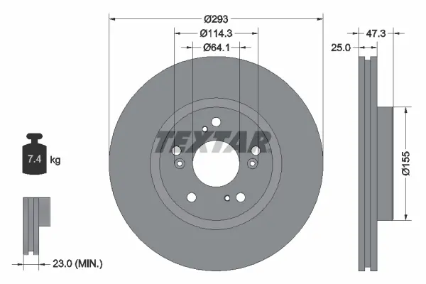 Диск гальмівний (передній) Honda Civic IX/X 12- (293x25) PRO TEXTAR 92257303 (фото 1)