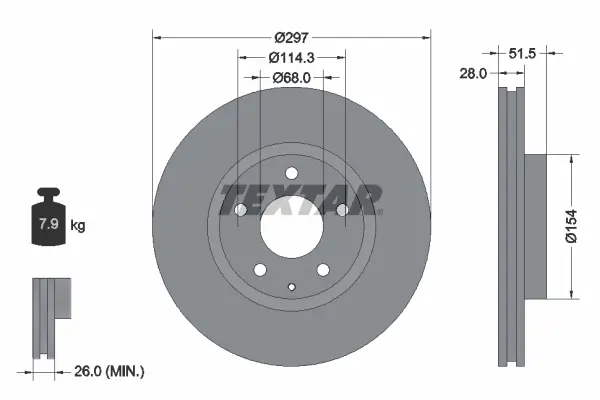 Диск гальмівний (передній) Mazda 6 11-19/ CX-5 12-15 (297x28) PRO+ TEXTAR 92257405 (фото 1)