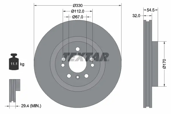 Диск гальмівний (передній) MB M-class (W166) 11-15/ GLE (W166) 15- (330x32) PRO+ TEXTAR 92260405 (фото 1)