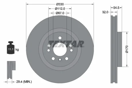 Диск гальмівний (передній) MB M-class (W166) 11-15/ GLE (W166) 15- (330x32) PRO+ TEXTAR 92260405
