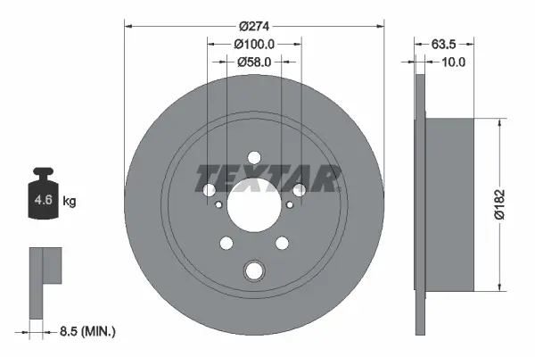 Диск гальмівний (задній) Subaru Impreza/Forester 11- (274x10) PRO TEXTAR 92262003 (фото 1)