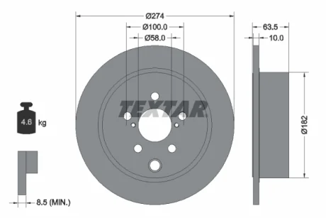 Диск гальмівний (задній) Subaru Impreza/Forester 11- (274x10) PRO TEXTAR 92262003