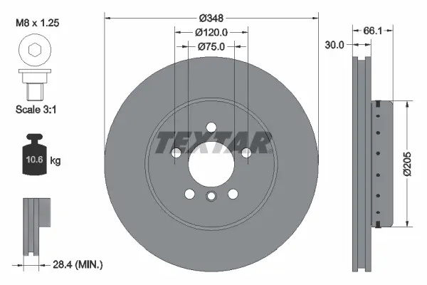 Диск гальмівний (передній) BMW 5 (F10/F11)/6 (F06/F13) 09- (348x30) PRO+ TEXTAR 92265725 (фото 1)