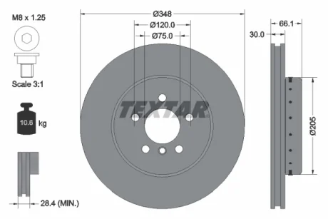 Диск гальмівний (передній) BMW 5 (F10/F11)/6 (F06/F13) 09- (348x30) PRO+ TEXTAR 92265725