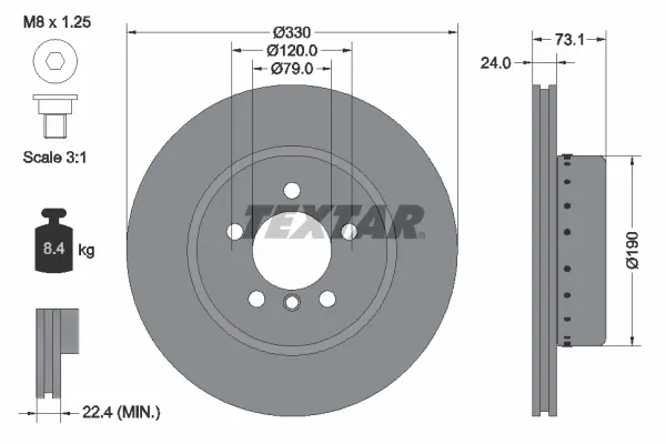 Диск гальмівний (передній) BMW Z4 (E89) 09-16 (330x24) PRO+ TEXTAR 92269725 (фото 1)