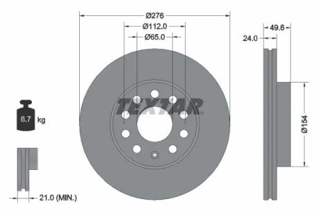 Диск гальмівний (передній) VW Golf VII 12- (276x24) PRO+ TEXTAR 92271905