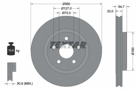 Диск гальмівний (передній) Jeep Grand Cherokee IV 10- (350x32) PRO+ TEXTAR 92272205