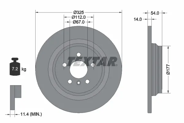Диск гальмівний (задній) MB M-class (W166) 11-15/GLE (W166) 15- (325x14) PRO+ TEXTAR 92277405 (фото 1)