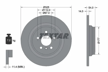 Диск гальмівний (задній) MB M-class (W166) 11-15/GLE (W166) 15- (325x14) PRO+ TEXTAR 92277405