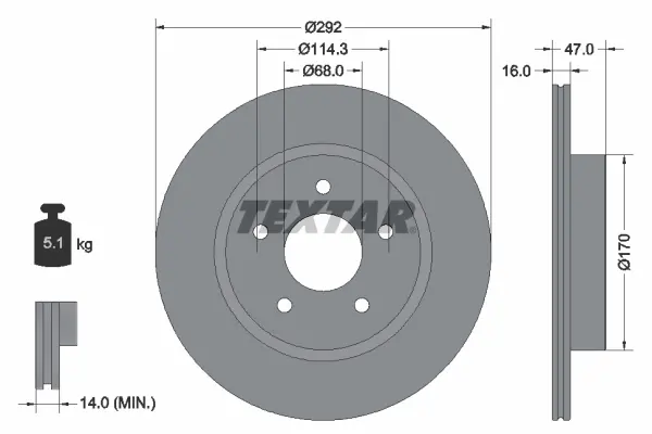 Диск гальмівний (задній) Nissan X-Trail 14- (292x16) PRO TEXTAR 92278103 (фото 1)