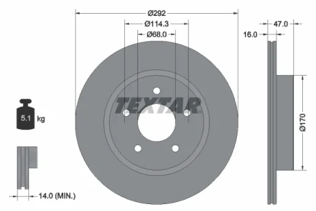 Диск гальмівний (задній) Nissan X-Trail 14- (292x16) PRO TEXTAR 92278103