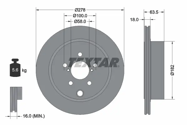 Диск гальмівний (задній) Subaru Forester 13- (278x18) PRO TEXTAR 92278503 (фото 1)