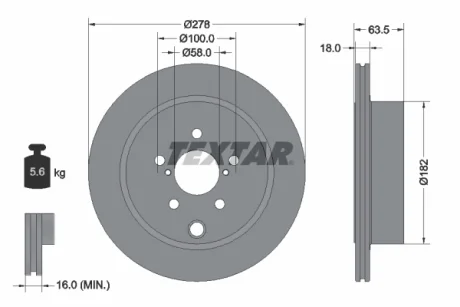 Диск гальмівний (задній) Subaru Forester 13- (278x18) PRO TEXTAR 92278503