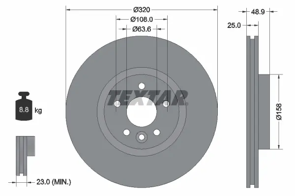 Диск гальмівний (передній) Ford Focus/ Kuga II 07-/Connect 13- (320x25) PRO+ TEXTAR 92282105 (фото 1)