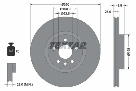 Диск гальмівний (передній) Ford Focus/ Kuga II 07-/Connect 13- (320x25) PRO+ TEXTAR 92282105