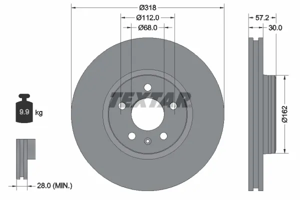 Диск гальмівний (передній) Audi A4/A5/Q5 15- (318x30) PRO+ TEXTAR 92282705 (фото 1)