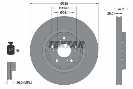 Диск гальмівний (передній) Honda CR-V IV 12- (315x28) TEXTAR 92283303