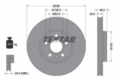 Диск гальмівний (передній) Volvo S60 III/S90 II/V60 II/V90 II-III 18- (296x28) PRO+ TEXTAR 92287505