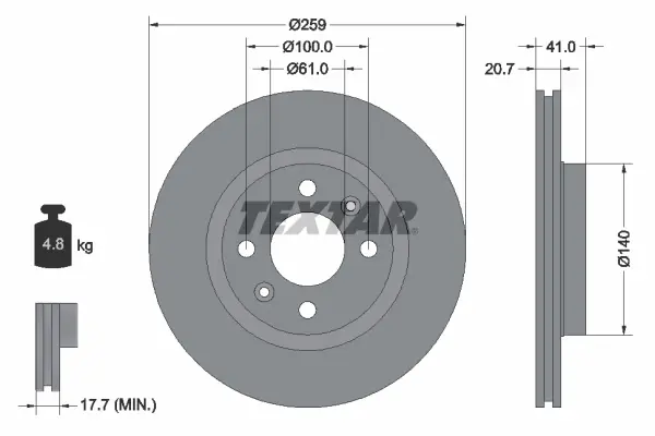Диск гальмівний (передній) Renault Kangoo 97-/Logan 04- (259x20.7) PRO TEXTAR 92292103 (фото 1)