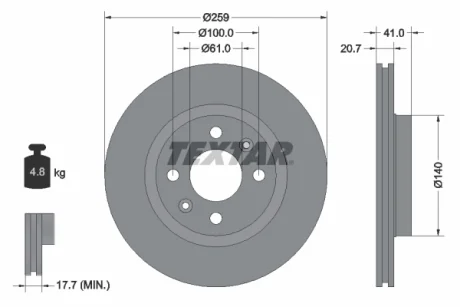 Диск гальмівний (передній) Renault Kangoo 97-/Logan 04- (259x20.7) PRO TEXTAR 92292103