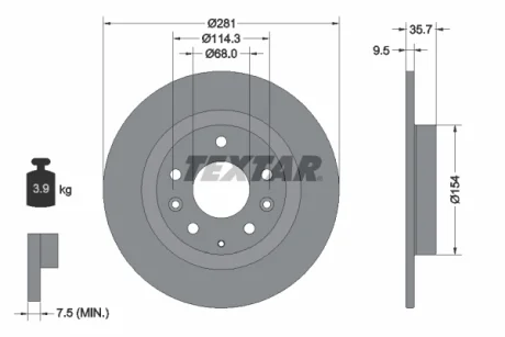 Диск гальмівний (задній) Mazda CX-3 1.5 D/ 2.0 16V 15- (281x9.5) PRO TEXTAR 92293703