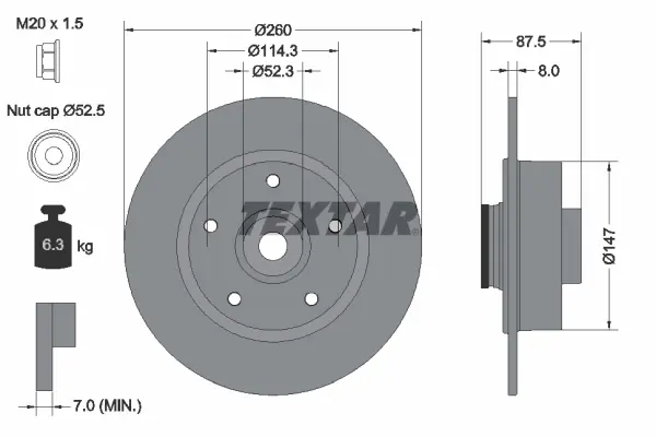 Диск гальмівний (задній) Renault Megane IV 15- (260x8) (+ ABS) PRO TEXTAR 92295203 (фото 1)