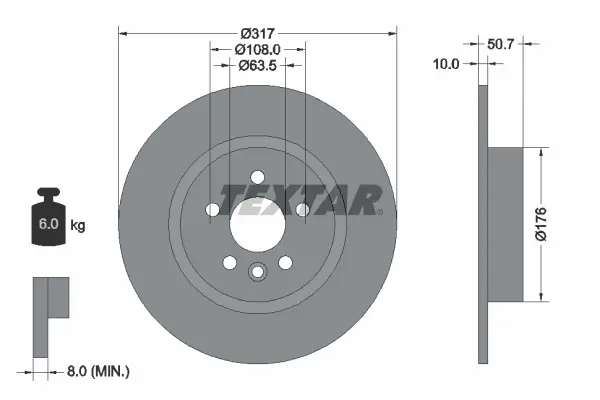 Диск гальмівний (задній) Land Rover Range Rover 2.0/2.2D 4x4 11- (317x10) PRO TEXTAR 92300403 (фото 1)