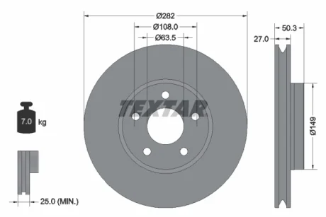 Диск гальмівний (передній) Ford Focus IV 18- (282x27) PRO+ TEXTAR 92303405