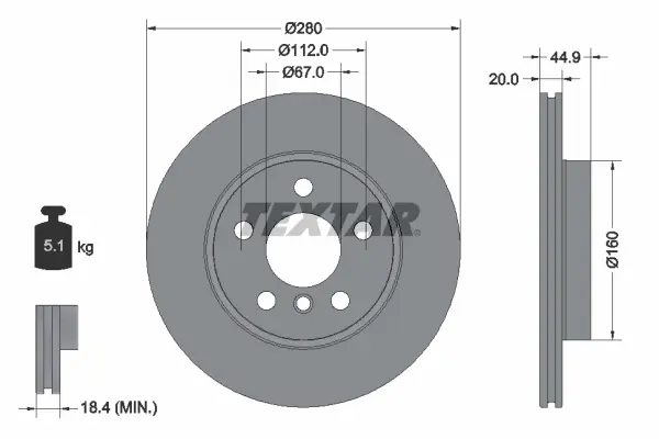 Диск гальмівний (передній) BMW i3 (I01) 13- (280x20) (з покриттям) (вентильований) PRO TEXTAR 92305303 (фото 1)
