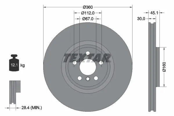 Диск гальмівний (передній) BMW X1 (F48)/X2 (F39) 14- (360x30) (R) B38/B47/B48 TEXTAR 92307203 (фото 1)