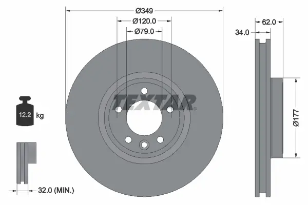 Диск гальмівний (передній) Land Rover Discovery V/Range Rover IV 12- (349x34) PRO+ TEXTAR 92307605 (фото 1)