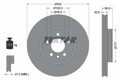 Диск гальмівний (передній) VW Amarok 16- (332x30) PRO+ TEXTAR 92307705