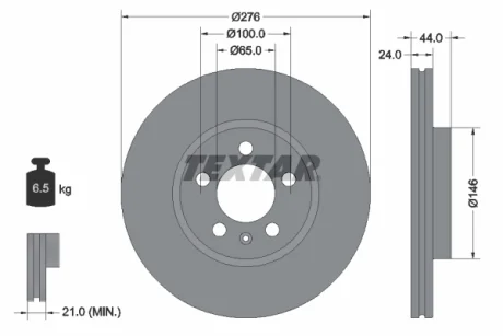 Диск гальмівний (передній) Audi A1/VW Polo 17- (276x24) PRO TEXTAR 92313703