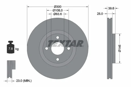 Диск гальмівний (передній) Ford Ecosport 1.0-2.0 12- (300x25) PRO TEXTAR 92315503