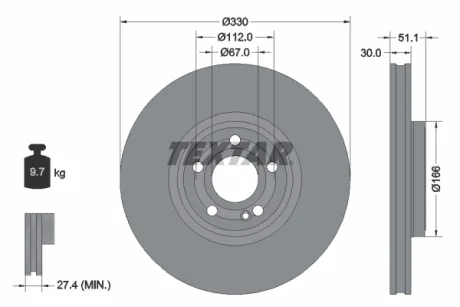 Диск гальмівний (передній) MB A-class (W177)/B-class (W245) 18- (330x30) PRO+ TEXTAR 92323305