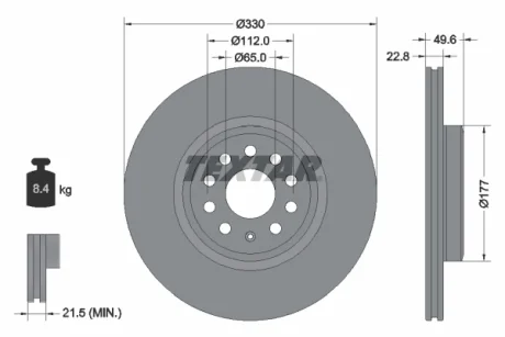 Диск гальмівний (передній) VW ID.3 (E11/E12) 19- (330x22.8) PRO TEXTAR 92327103